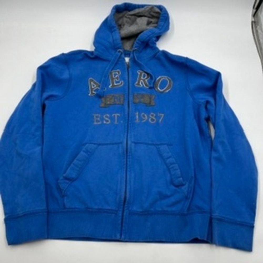 Aeropostale Mens Royal Blue Full Zip Hoodie Graphic Logo Sweatshirt Large L
